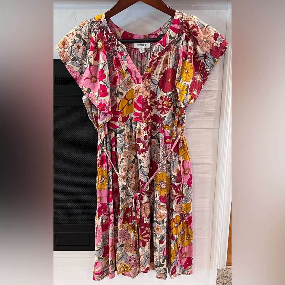 Umgee Pink Yellow Floral Boho Dress
